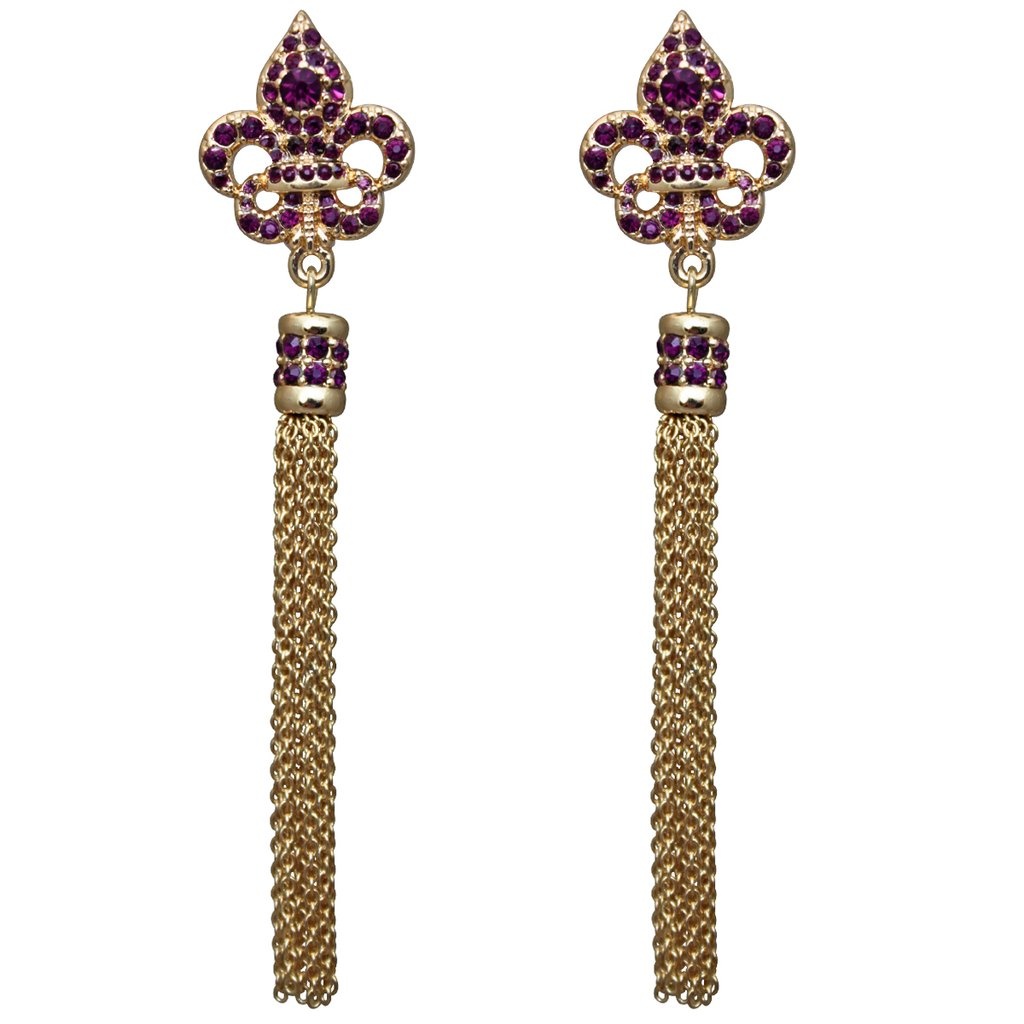 Ritzy Couture Royal Pave Fleur De Lis Amethyst Tassel Earrings (Goldtone)